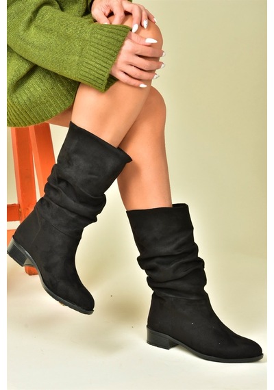 Fox Shoes Siyah Süet Büzgülü Günlük Kadın Çizme N726602102 Siyah-Süet