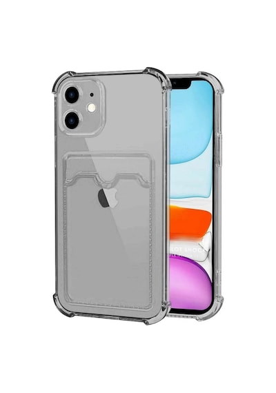 Apple Uyumlu iPhone 11 Kılıf Darbe Emici Köşe Korumalı Kartlıklı Cüzdanlı Silikon Kapak Füme