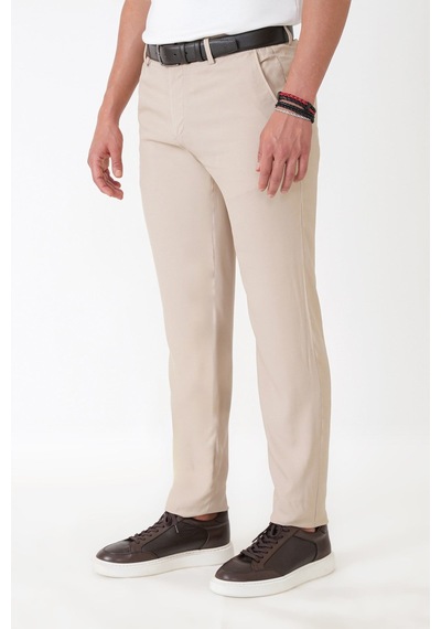 Comfort Fit Yan Cepli Pamuklu Bej Pantolon P 1225