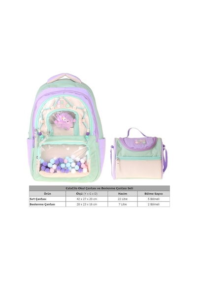 Calacilo Kız Çocuk İlkokul Sırt Çantası Ve Beslenme Seti - Rainbow Lila Yeşil Renkli Lila - Yeşil Setcc-c4089b Çok Renkli