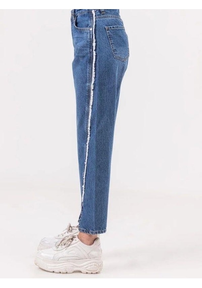 Zekids Kız Çocuk Ara Püsküllü Denim Mom Jean Pantolon-13787-mavi Mavi