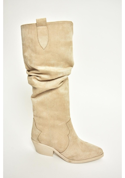 Fox Shoes T404401002 Ten Süet Büzgülü Kadın Çizme Ten-Süet