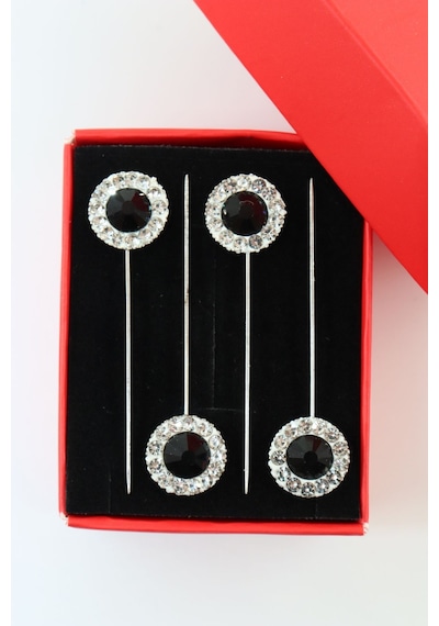 Numetal 4 Lü Oval Siyah Taşlı Eşarp İğnesi. Şal İğnesi. Türban İğnesi. Başörtü İğnesi. Eşarp Ve Şal İğnesi. Gümüş