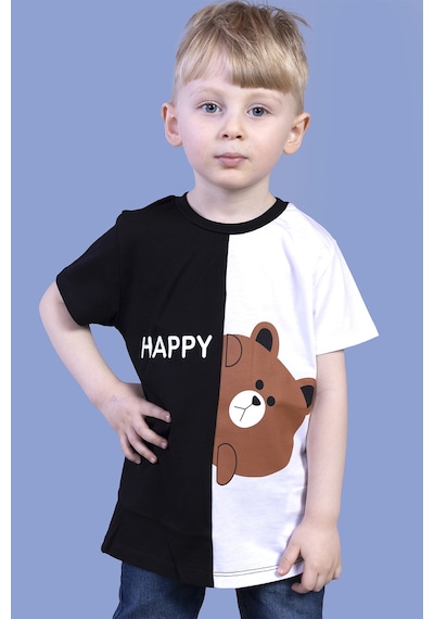 Toontoy Kids Toontoy Erkek Çocuk İki Renkli Ayıcık Baskılı Tişört Siyah