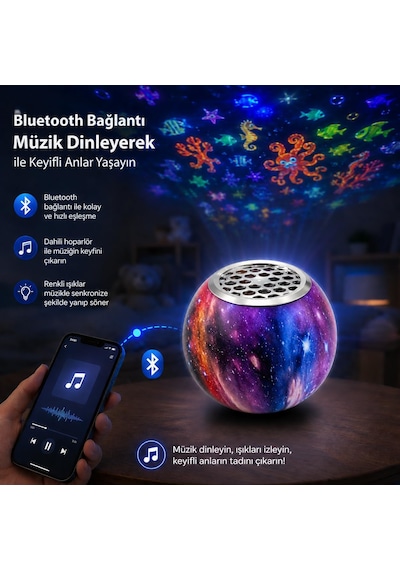 Deniz Ve Okyanus Temalı Projektör Gece Lambası, Müzikli Hoparlörlü Renkli Led Yansıtıcı, Uzaktan Kumandalı Dö Diğer