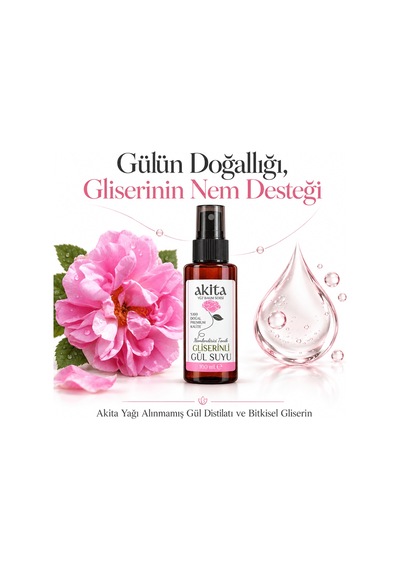 Akita Doğal Gliserinli Cam Şişe Gül Suyu 100 ML