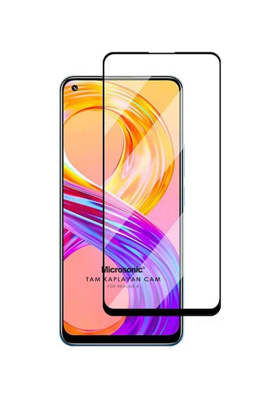 Microsonic Realme 8 Tam Kaplayan Temperli Cam Ekran Koruyucu Siyah