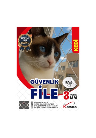 Kedi Balkon Güvenlik Filesi 2.5x14 Metre 3mm İp Kalınlığı 4x4 Gözenekli