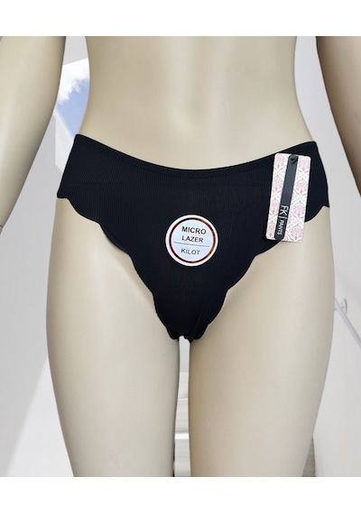 Mikro Lazer Kaşkorse Fitilli Kumaş Normal Bel Dikişsiz Slip/külot Siyah