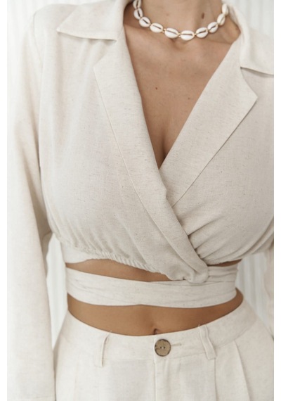 Mai Collection Mai Studios Co. Estila Bej Crop Pantolon Takım Bej