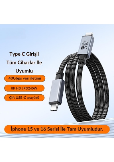 Polham Jasoz 1mt 240w 4.0 Thunderbolt Type-c To Type-c Şarj, Data Ve 8k 60hz Görüntü Aktarım Kablosu 1 Adet