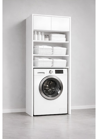 Lavin Beyaz Çamaşır Makinesi Üstü Dolap Çok Amaçlı Banyo Dolabı Raflı
