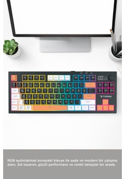 Özel Seri Çoklu Bağlantılı Rgb Işıklı Q Klavye Tk15 Siyah Yazı Masa Aydınlatmalı