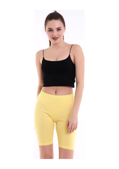 Self Clothing Kadın Sarı Penye Kumaş Yüksek Bel Kısa Tayt Slf1295