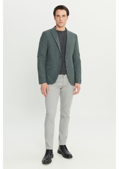 Altınyıldız Collectıon Erkek Yesıl Slim Fit Dar Kesim Mono Yaka Desenli Yünlü Ceket
