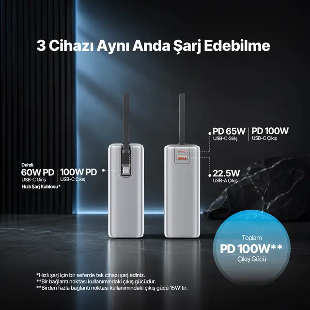 2bb274g Ttec Recharger Pro Max Tft 25.000mah Pd 100w Usb-c Dahili Kablolu Taşınabilir Hızlı Şarj Aleti/powerbank 2bb274 Gümüş