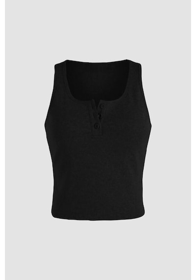 Hiccup Düğme Detaylı Crop Üst Siyah