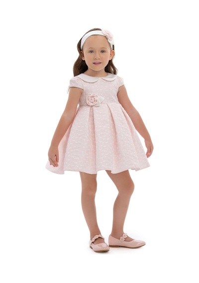 Kız Bebek Bandanalı Güpürlü Elbise Pembe 36172 Pembe