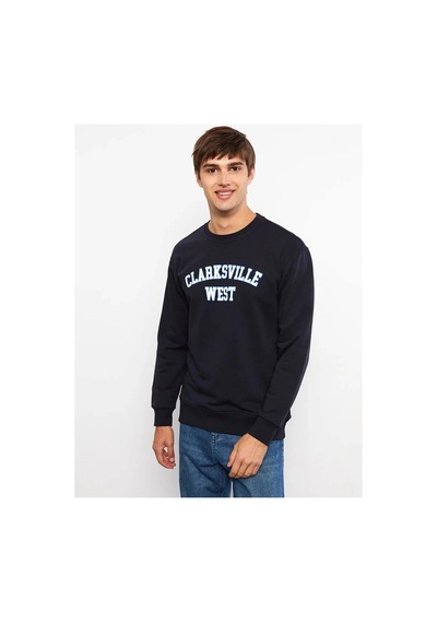 LC Waikiki Lcw Casual Lacivert Bisiklet Yaka Uzun Kollu Baskılı Erkek Sweatshirt