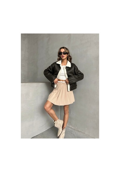 Verymoda Nubuk Yakası Kürklü Mont F1553 Antrasit Krem