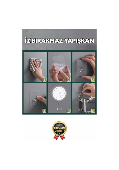 Süper Sağlam İz Bırakmaz Çerçeve Tablo Banyo Mutfak Ultra Güçlü Yapışkanlı Çivisiz Askı 3 Adet Çok Renkli