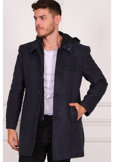 Plt8335 Dewberry Erkek Palto-Diagonal Siyah-Mavi-Diagonal Siyah-Mavi Siyah - Mavi