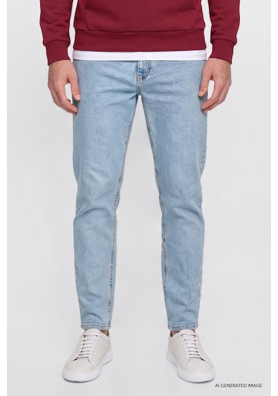 Ac&Co / Altınyıldız Classics Erkek Acık Mavı Pamuklu Tapered Fit 5 Cepli Esnek Jean Kot Denim Pantolon