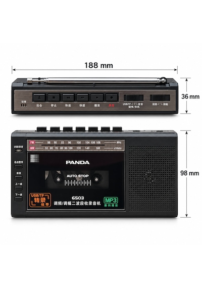 Panda 6503 Taşınabilir Kasetçalar Ses Kayıt Cihazı Fm/am Radyo Usb Tf Kart Mp3/wma Kasetten Dijitale Aktarım