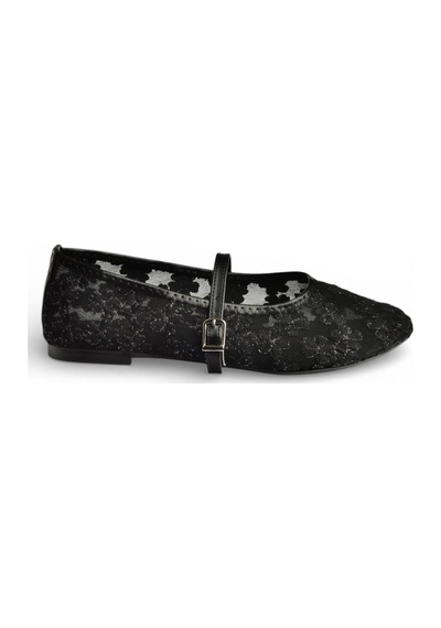 Fox Shoes Y726711415 Siyah File Çiçek Motif İşlemeli Kadın Babet Siyah