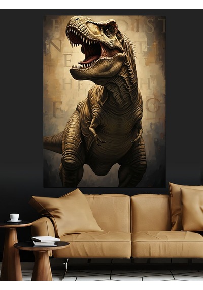 Taş Devri Korkunç Dinozor T-rex Dekoratif Kanvas - Mdf Ahşap Tablo
