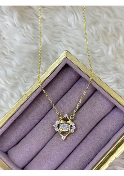 Premium Gold Renk Vıp Seri Geometrik Taşlı Şık Ve Parlak 316l Çelik Kolye 45cm Altın