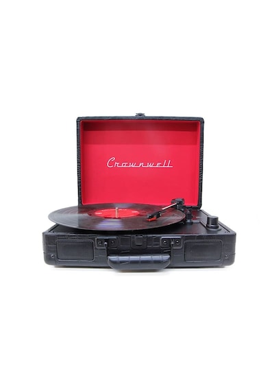 Cr Serisi Şarjlı Taşınabilir Çantalı Pikap - Bluetooth Bağlantılı, Dahili Hoparlörlü, 3 Devirli 33/45/78 , Vintage Tasarım Plak Çalar - Siyah Timsah Derisi Desenli Siyah