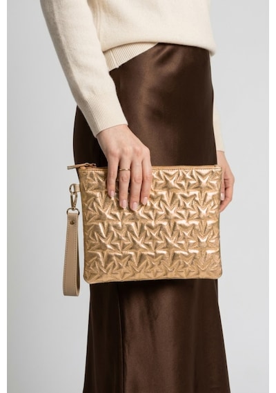 Gl-003 Yıldız Dikişli Kadın El Çantası Clutch Çanta Omuz Çantası Çapraz Çanta Pörtföy Çanta Platin PLATİN