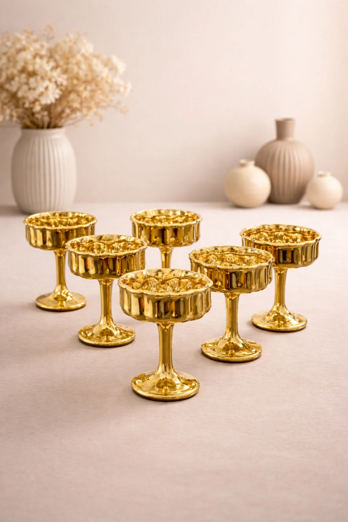 6 Kişilik Gold Kaplama Cam Kahve Yanı Lokumluk - Kahvaltılık Kase - Sunumluk - 50ml