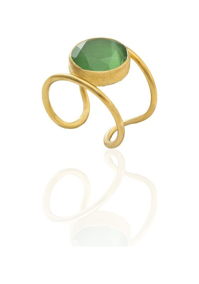 Kadir Jewellery 22 Ayar Altın Kaplama Kadın Zirkon Taşlı Yüzük Yeşil