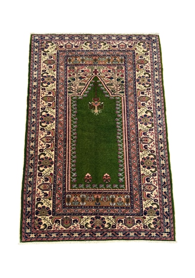 El Dokuma Sıfır Yeşil Bünyan Seccade 87x130 Kök Boya Yün Namazlık