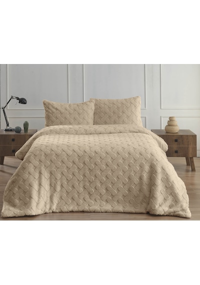 Merinos Dıamond 3 Parça Pietra Kürk Comforter Set Koyu Bej K.bej