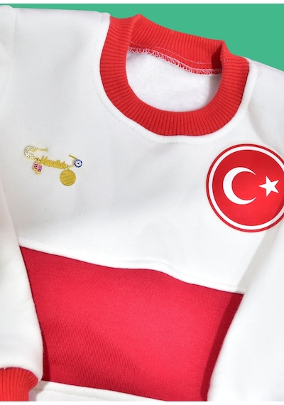 Papatya Silver 925 Ayar Gümüş Pembe Ayaklı Maşallah Bebek İğnesi + Türkiye Armalı Bebek Eşofmanı Altın
