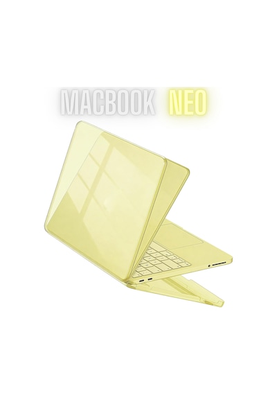 Macbook Neo 13 İnç A3404 Uyumlu Kılıf Kristal Kapak Şeffaf Parlak Tam Koruma Alt Üst Koruyucu Sarı