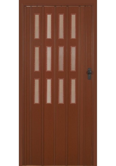 3 Sıra Camlı Akordeon Kapı, Ceviz Ahşap Desenli, 87x215 Cm