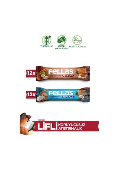 Meyve Bar 40 G Süper İkili Kutu - 24 Adet Karışık Kuruyemişli X 12 + Hindistan Cevizli X 12