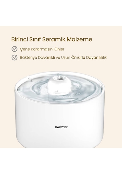 Haustier Wf013 Seramik Otomatik Kedi Su Sebili,kedi Su Pınarı, 2lt Hazne,çok Katmanlı Filtrasyon,ultra Sessiz