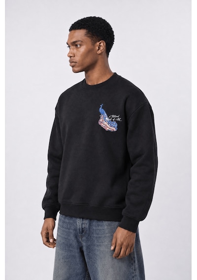 Respire Erkek Natural Patch Detaylı Oversize Sweatshirt Siyah