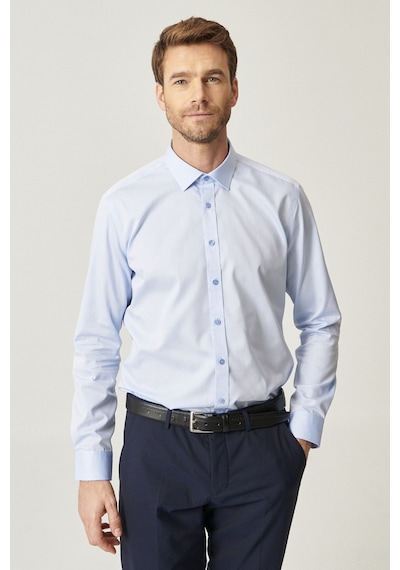 AC&Co / Altınyıldız Classics Erkek Acık Mavı Ütü Gerektirmeyen Non-ıron Taılored Slim Fit Dar Kesim %100 Pamuk Gömlek Açık Mavi