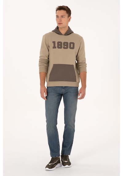 U.S. Polo Assn. Erkek Regular Fit Kapüşonlu Şardonlu Açık Haki Sweatshirt 50316359-VR183