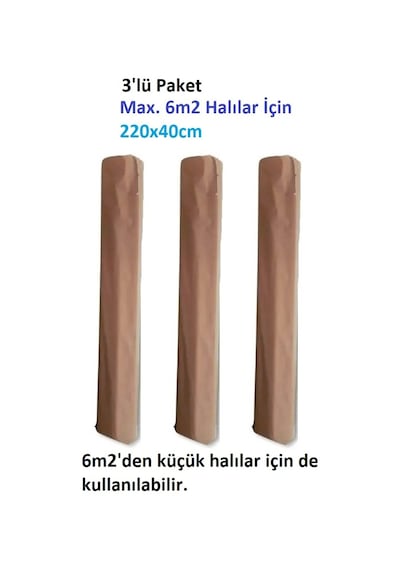 3 Adet Halı Hurcu Kılıfı Poşeti 220x40cm (Max. 6m2 Halı İçin) Bej