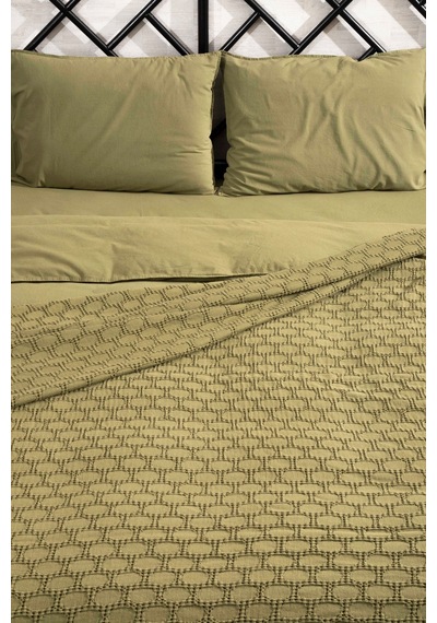 Kaay Stone Wash Pike / Yatak Örtüsü 200x240 Çift Kişilik Yağ Yeşili