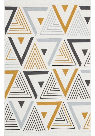 Arya Ar 18 Yellow Grey %100 Geri Dönüşümlü Pamuktan Çift Taraflı Yıkanabilir Modern Dekoratif Kilim