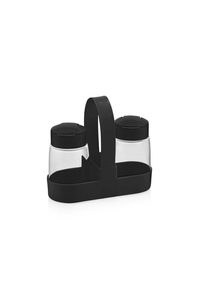 Standlı Tuzluk Seti 2 X 100 Cc Cam Tuzluk Siyah