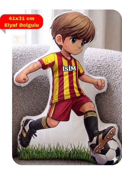 Sarı Kırmızı Futbol Kupa Taraftar Yastık Kombin Taraftar Uyku Arkadaşı İkili Set Hediye Yastık Hediye Paketi-Hediye Paketi